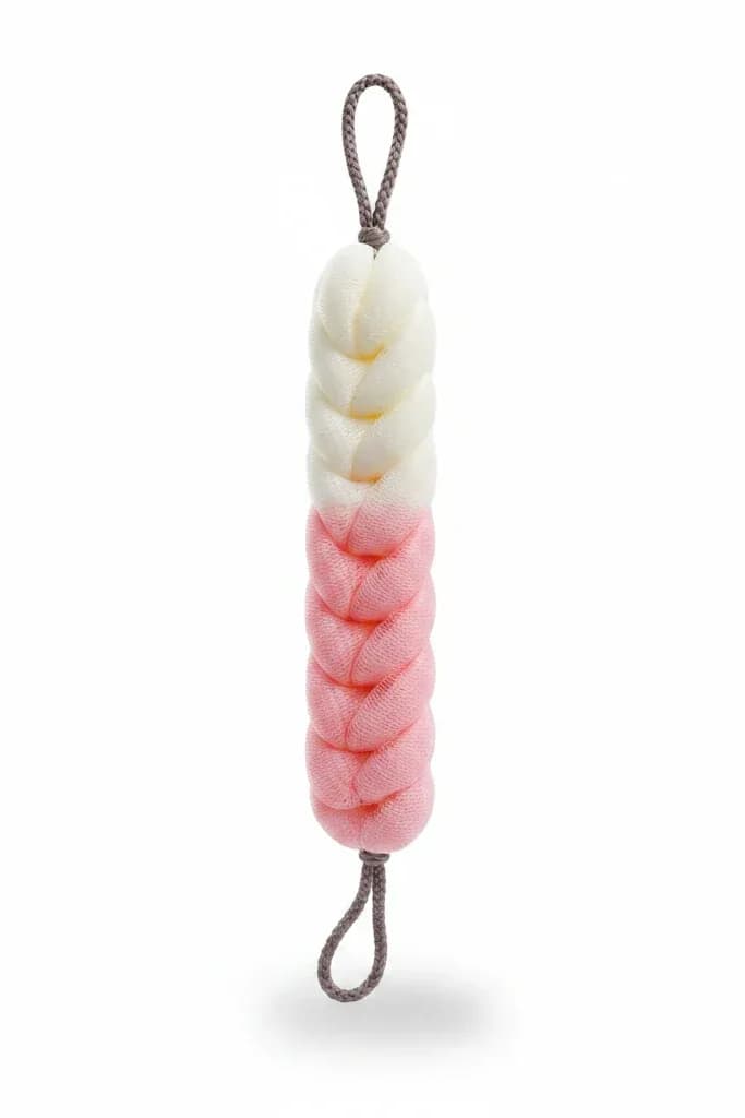 Long Braided Mesh Bath Loofah Sponge with Hanging Loop