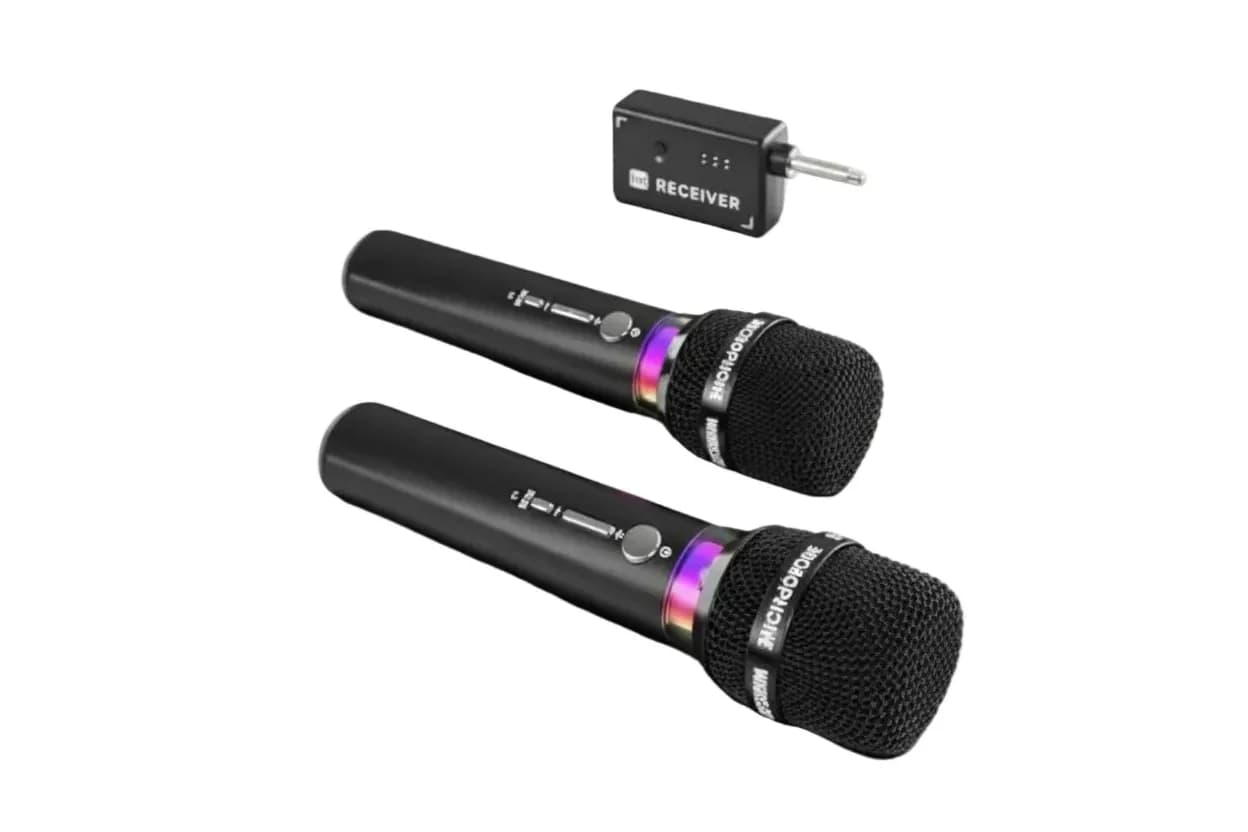 Dual Rechargeable Wireless Microphone System with LED RGB Lighting