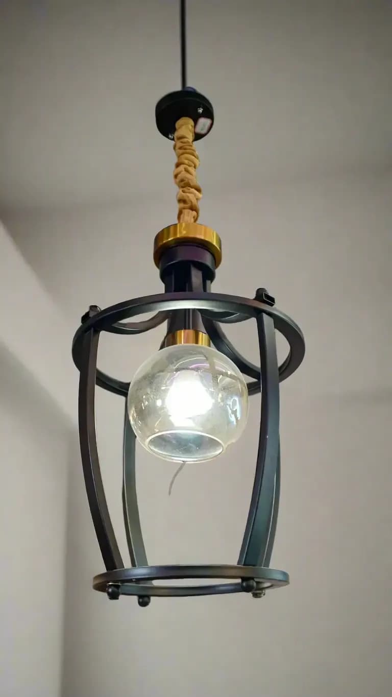 Black Metal Pendant Lamp with Cage Design