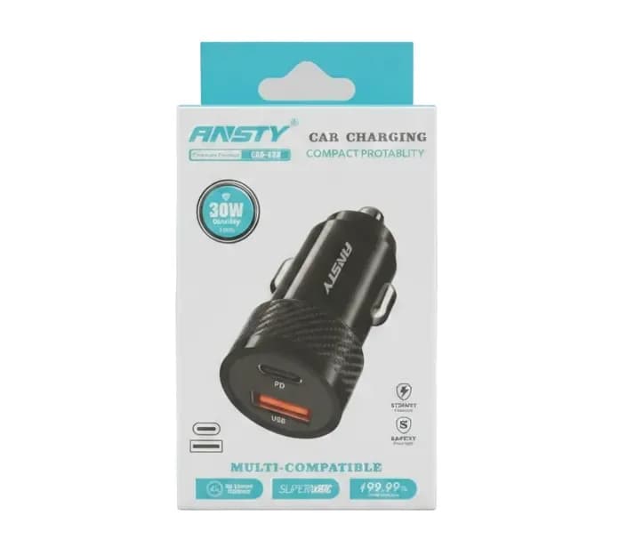 Ansty CAR-028 30W Dual Port Fast Car Charger - Black