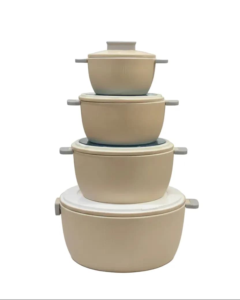 Cream Ribbed Insulated Hot Pot Casserole Set (4)