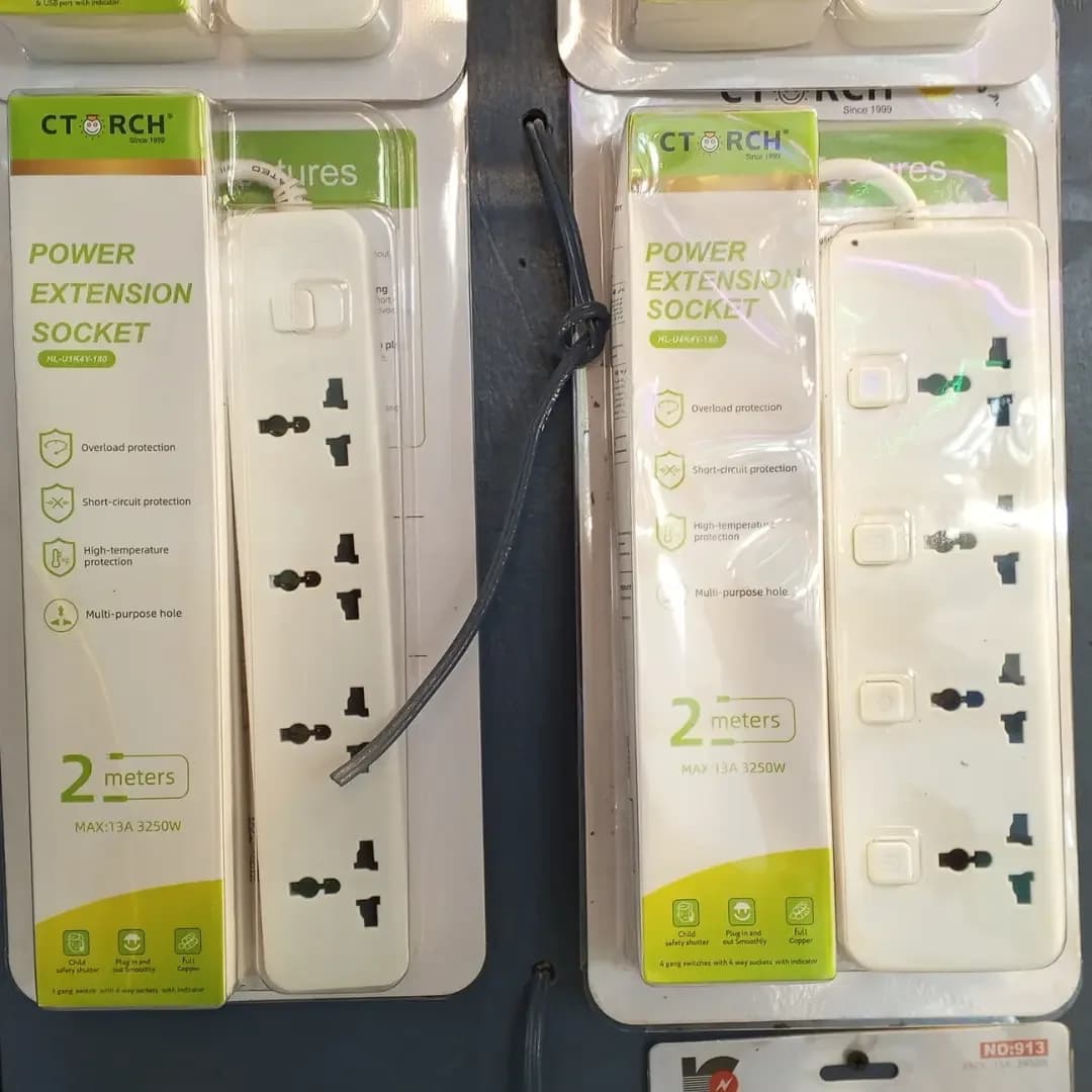 Power Extension Socket 2M, 4 Outlets - Overload & Short-Circuit Protection, 13A, 3250W