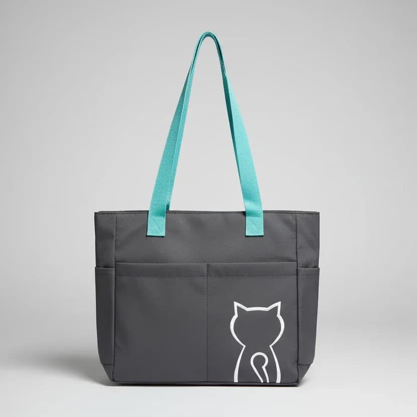 Cat Outline Charcoal Grey Canvas Tote Bag