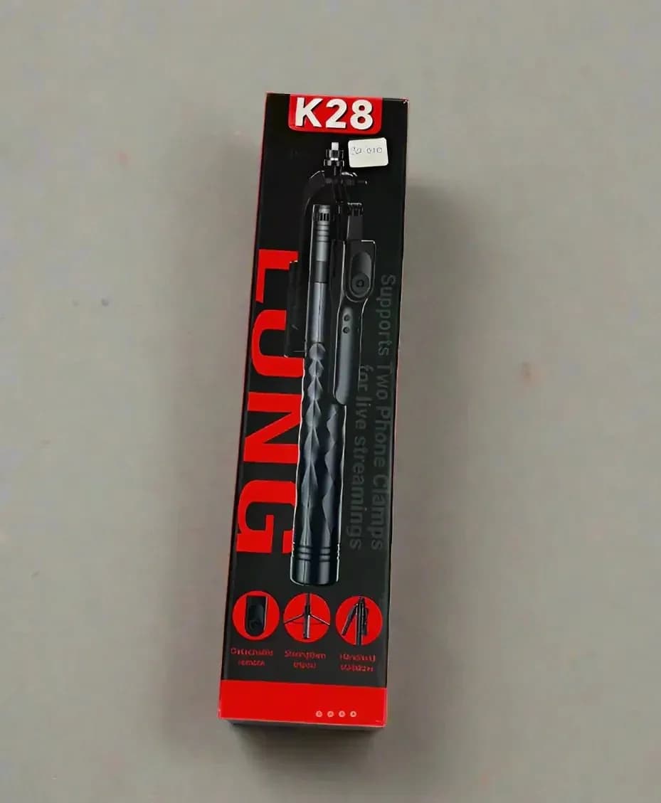 K28 LUNG Tripod Selfie Stick – Dual Phone Clamp with Bluetooth Remote