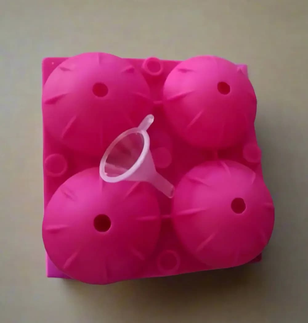 Silicone Ice Ball Mold with Funnel 4-Cavity Sphere Ice Maker