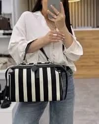 Striped Black and White Duffle Bag