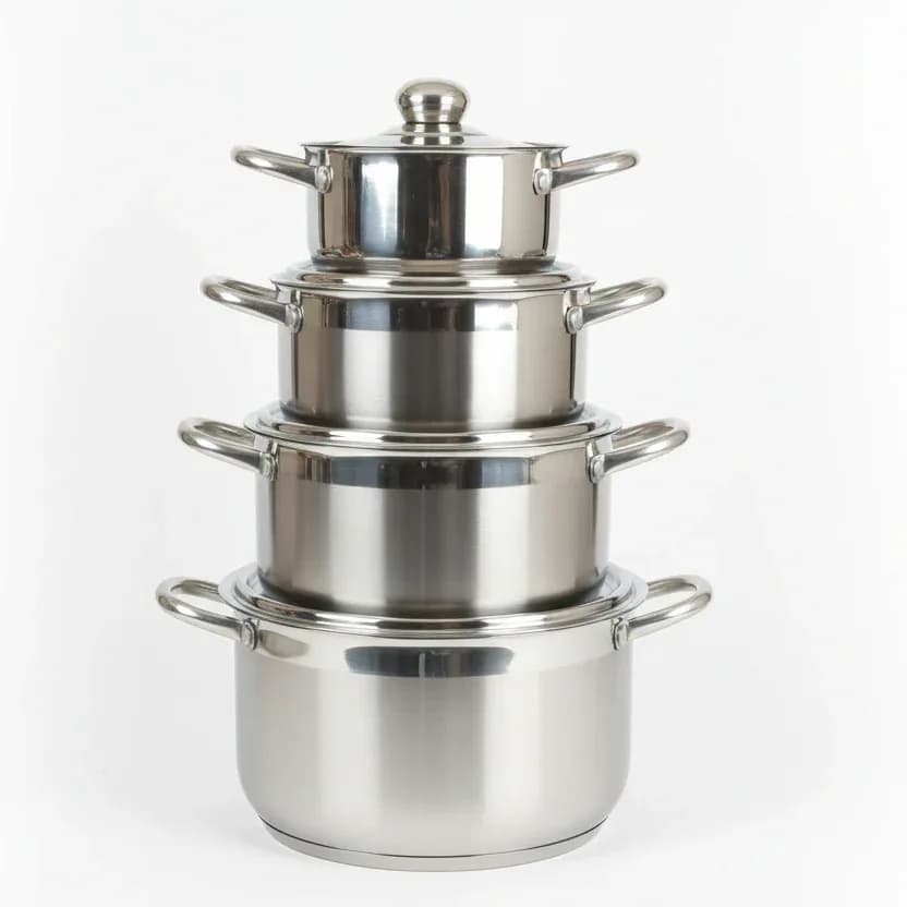 Stainless Steel Cookware Set with Glass Lids – Multi-Size Pots for All Stovetops