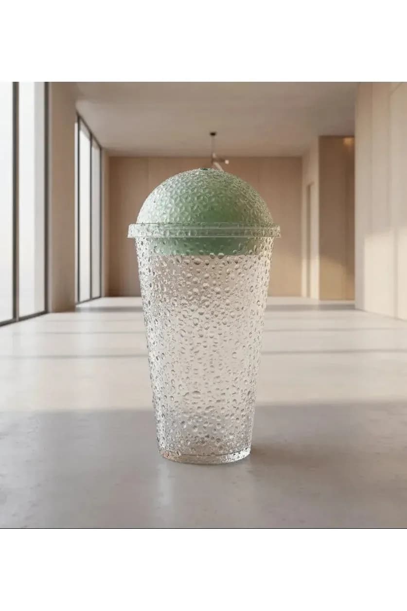 Textured Bamboo-Inspired Drinking Cup with Domed Lid