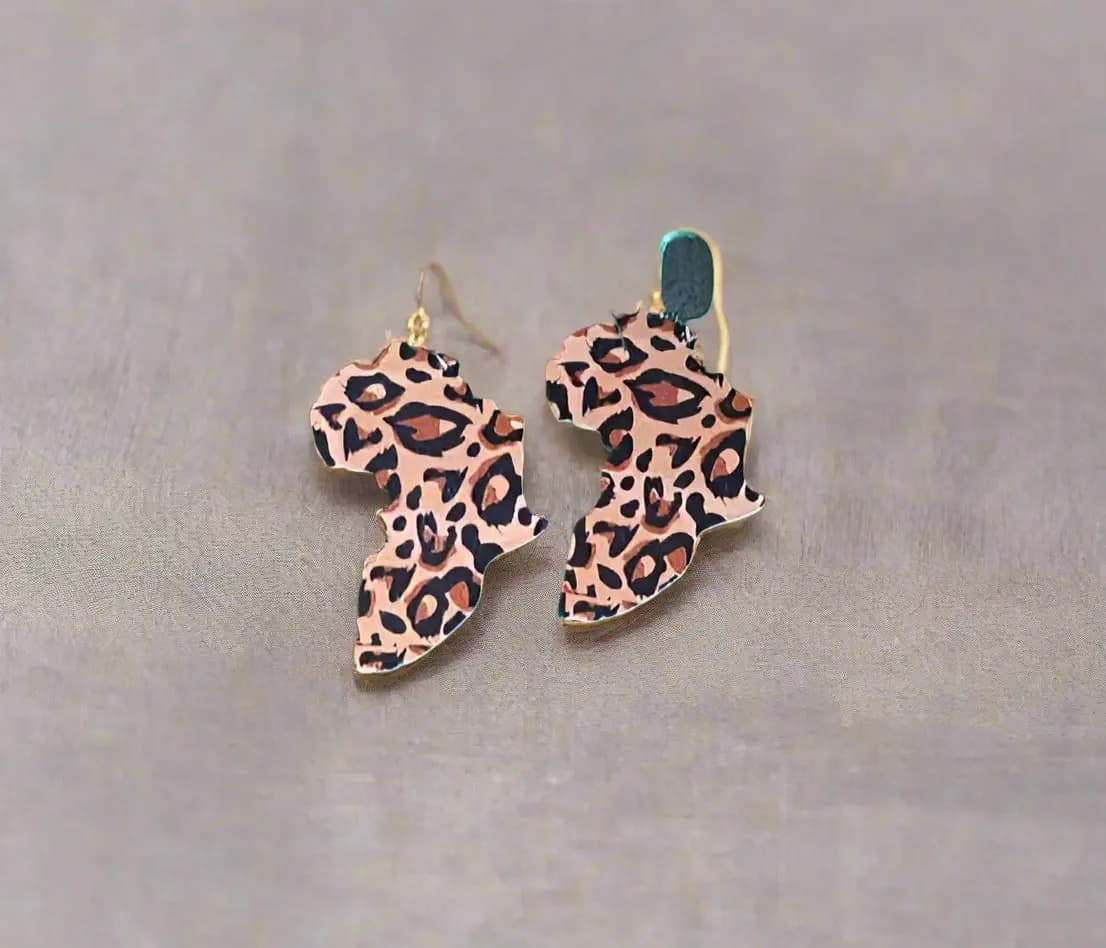African Continent Shaped Earrings with Leopard Pattern