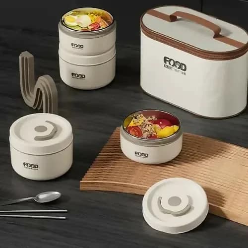 Insulated Stackable Lunch Box Set with Carrying Bag – Stainless Steel Food Containers with Lids