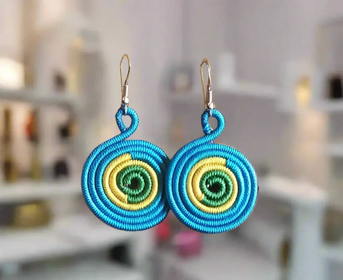 Pair of Coiled Jute Fiber Earrings