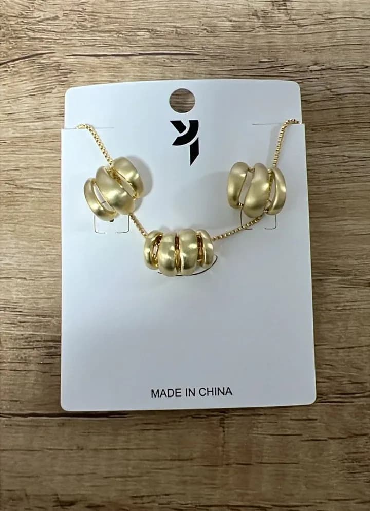 Gold-Toned Necklace & Earrings Set with Abstract Coiled Accents
