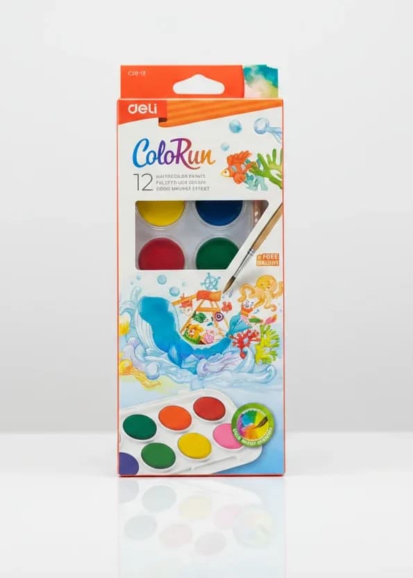 Deli ColoRun 12-Color Watercolor Paint Set