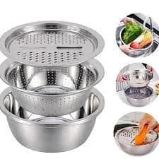 Stainless Steel Drain Basket Vegetable Cutter 3-In 1