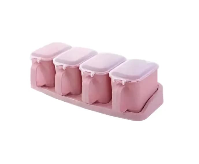 4 Pcs Set Plastic Lid Condiment Box Seasoning Box Plastic Kitchen Supplies Spice Rack Salt Pepper Storage Container