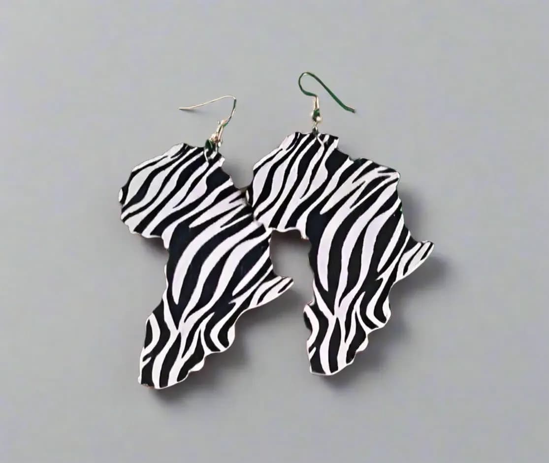 Zebra Print Africa Map Earrings