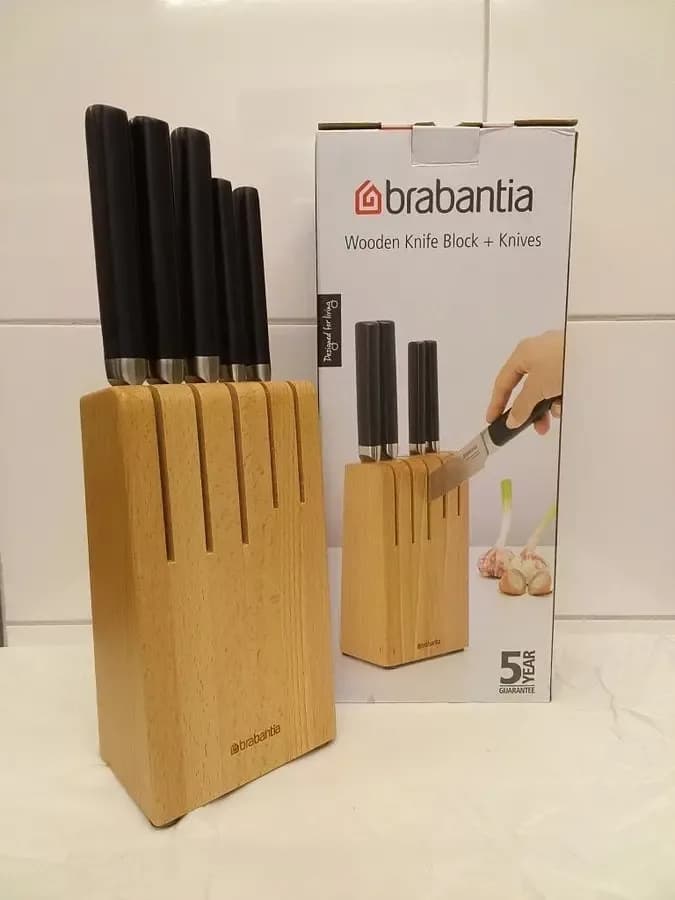 Brabantia Wooden Knife Block + Knives 5pcs