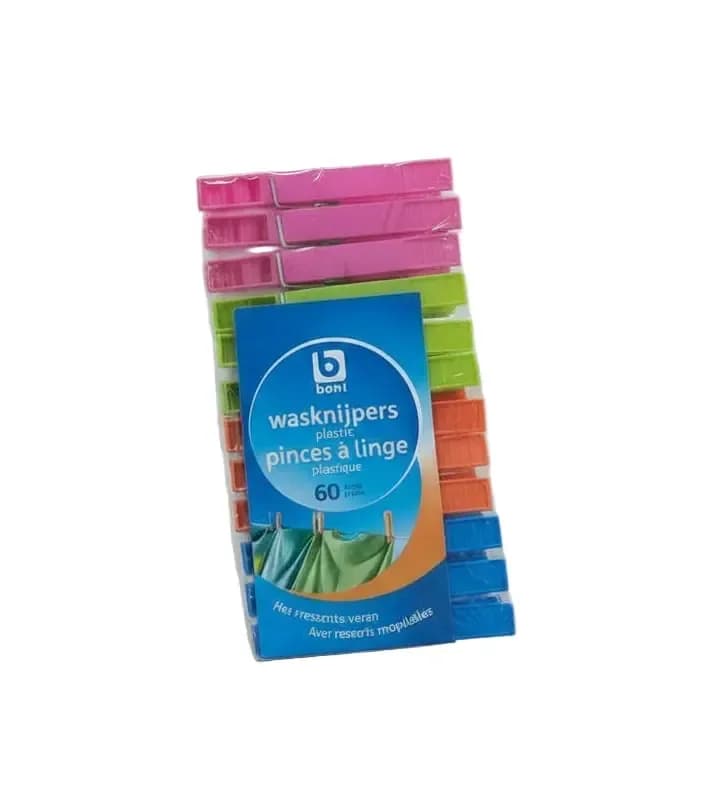 Boni Plastic Clothespins – 60-Pack Assorted Colors