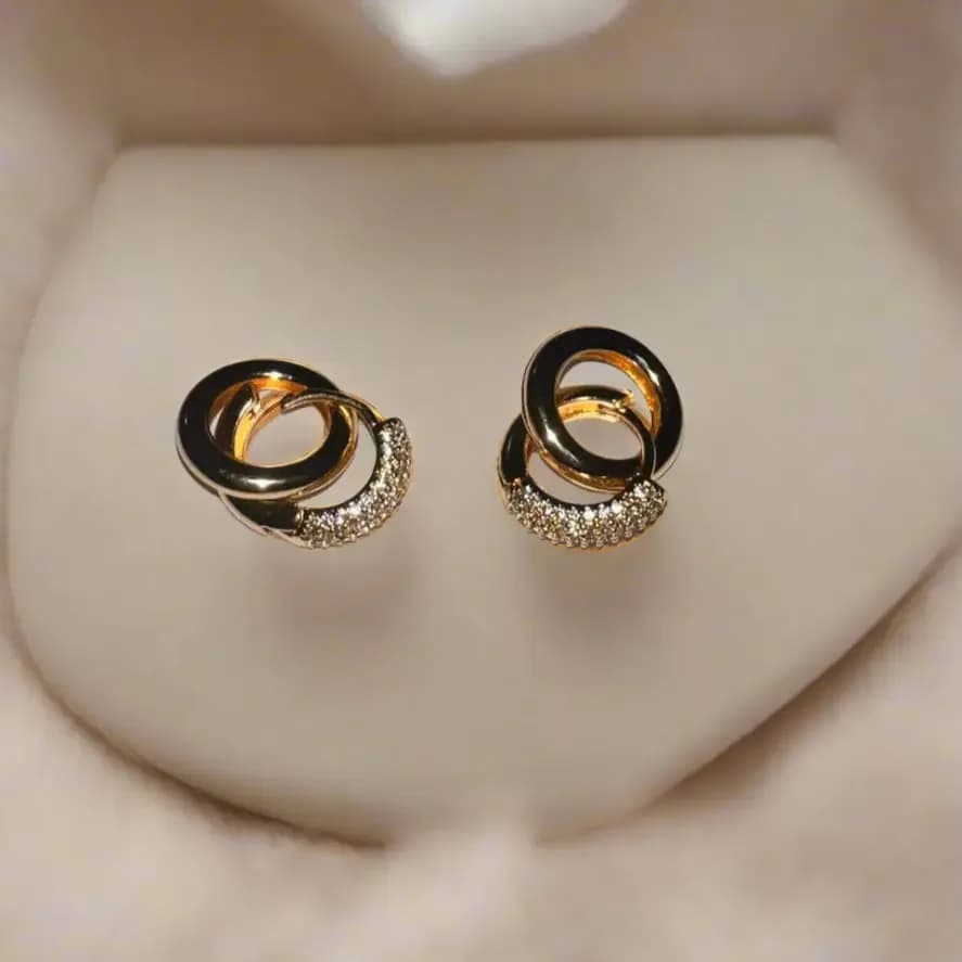Double Gold Hoop Earrings with Diamond Accents