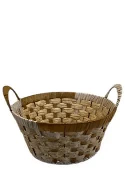 Round Wicker Basket with Handles (Beige & Brown)