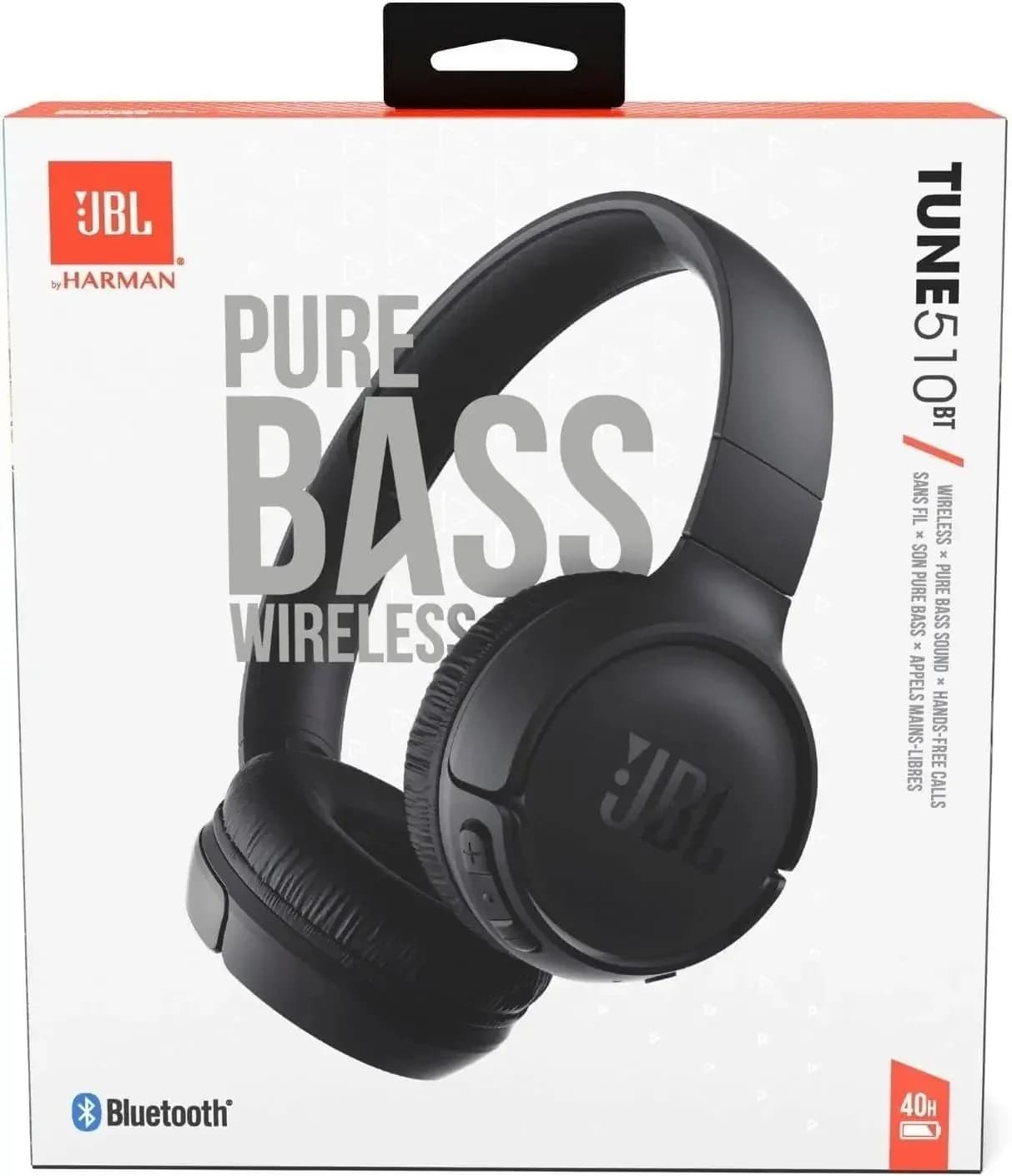 JBL Tune 510BT Wireless On-Ear Headphones – Pure Bass 40H Playtime