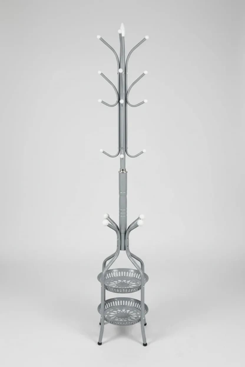 Standing Coat Rack with Integrated Storage Shelves