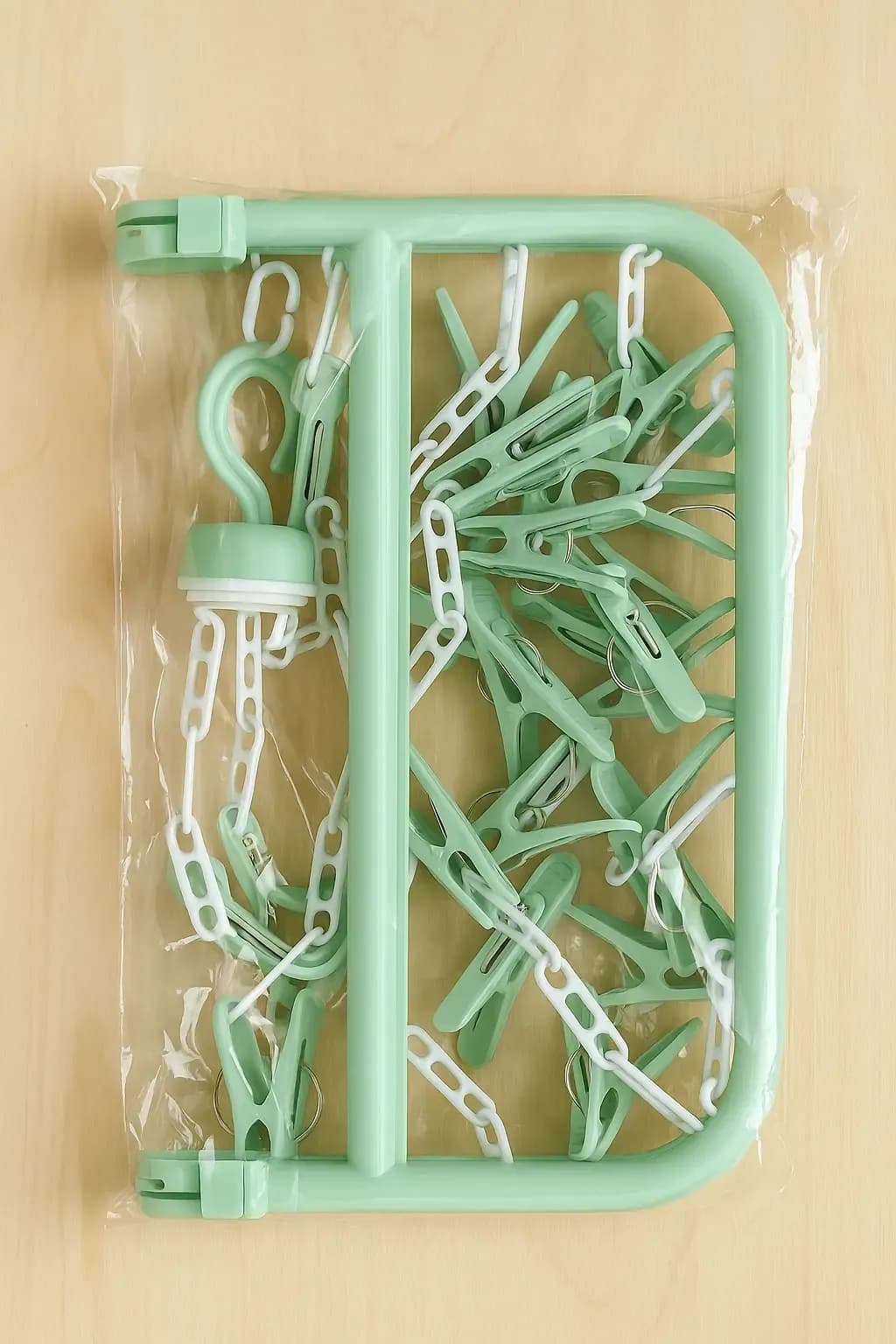 Foldable Hanging Drying Rack with Clips – Mint Green