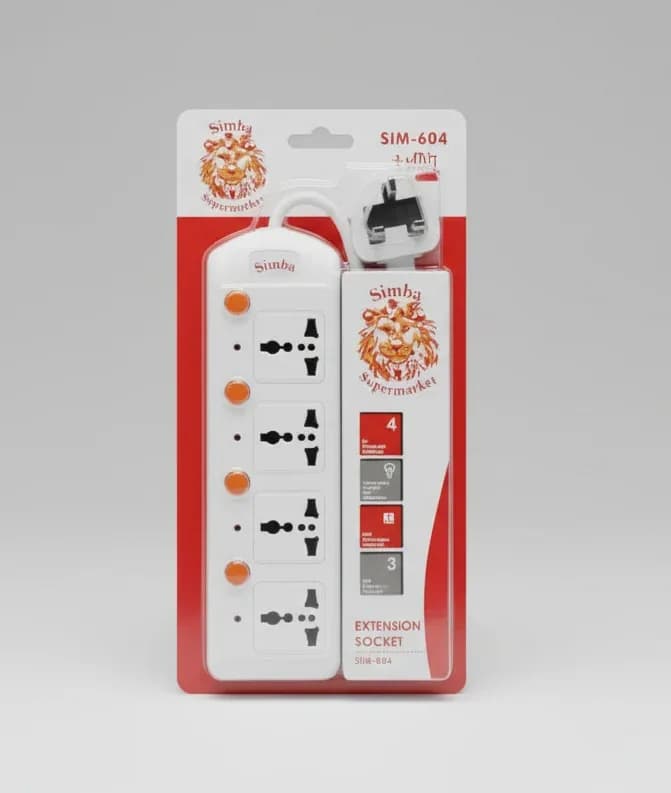 Simba Extension Socket SIM-604 – 4-Way Universal Power Strip with Individual Switches 3M
