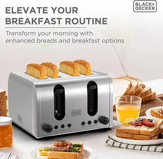 BLACK+DECKER 4 Slice Parallel Slot Toaster - Stainless Steel
