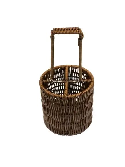 Rustic Round Wicker Basket with Tall Handle