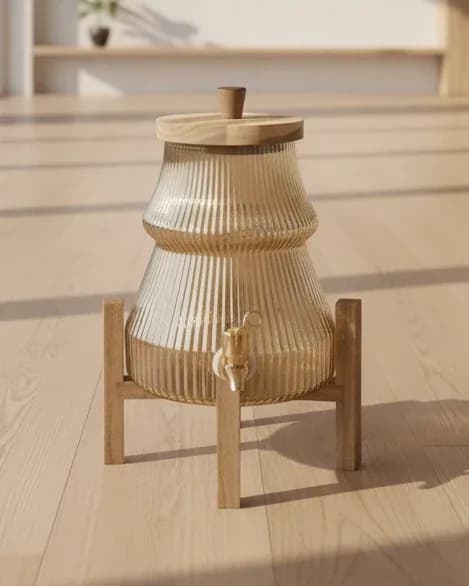 Glass Beverage Dispenser with Wooden Stand
