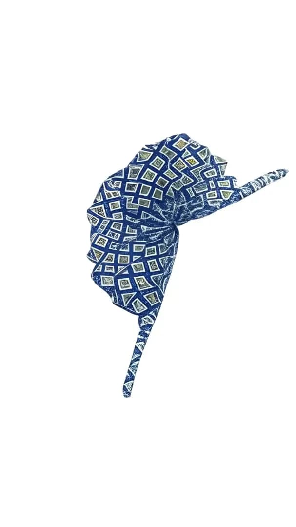 Elegant Rwandan Hand Fan - Blue Geometric Pattern (Made in Rwanda)