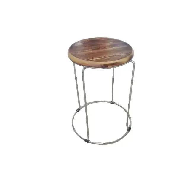 Round Wooden Top Stool with Metal Legs
