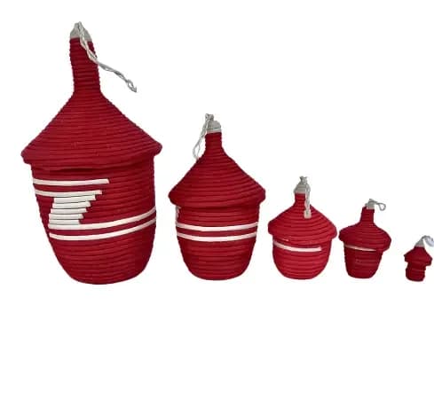 Bundle of 5 African Red &Beige Basket (Agaseke)