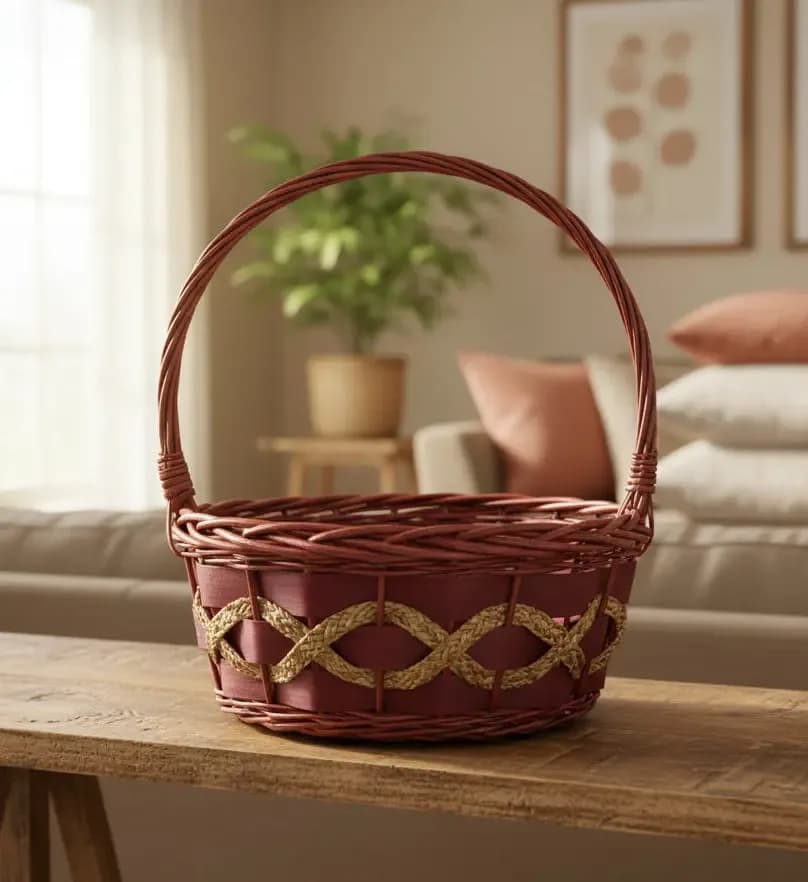 Handwoven Wicker Basket with Handle – Decorative & Multi-Purpose Large size
