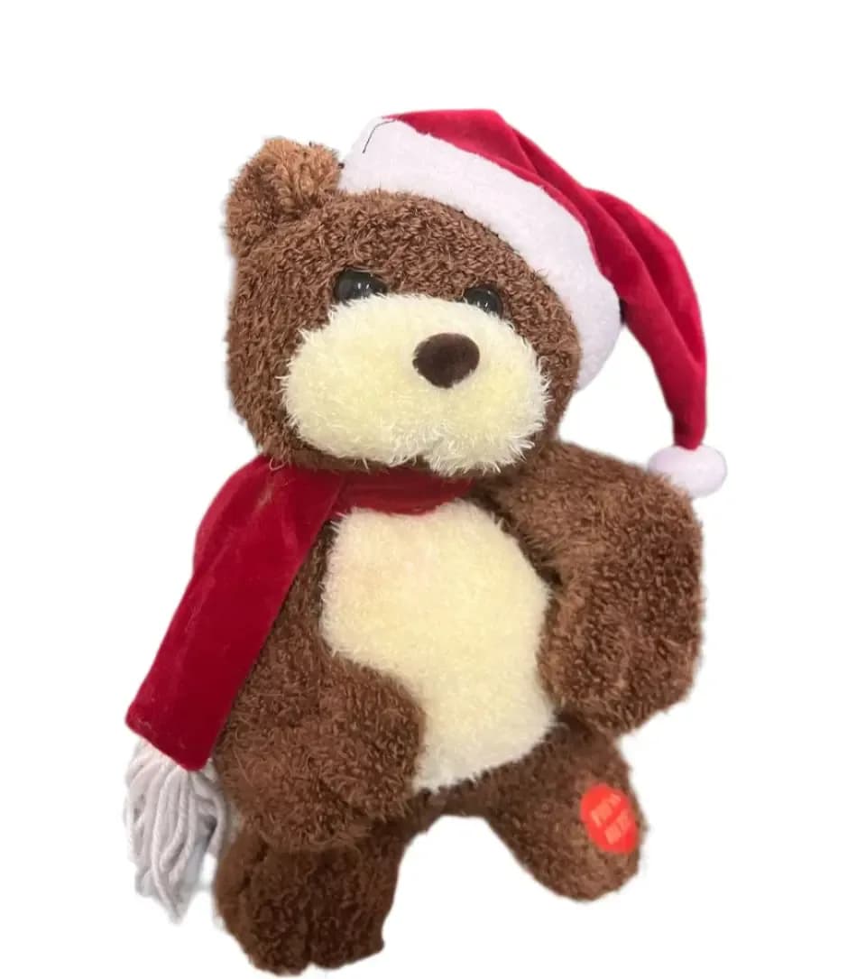 Festive Teddy Bear with Santa Hat and Scarf