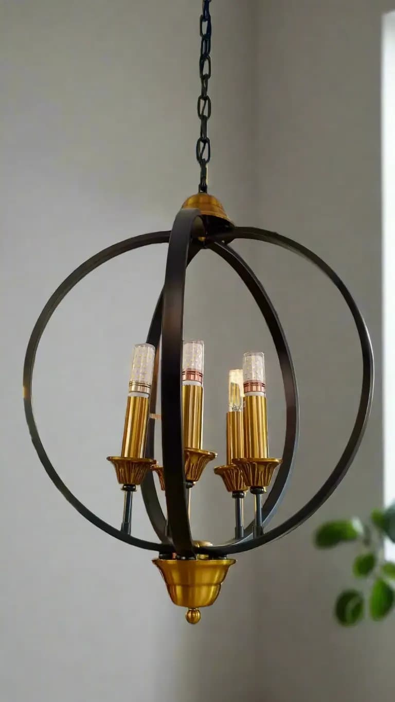 Black Metal Chandelier with Gold Accents