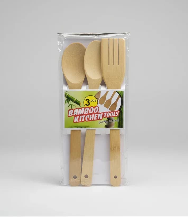3-Piece Bamboo Kitchen Utensil Set – Slotted Turner & 2 Spoons