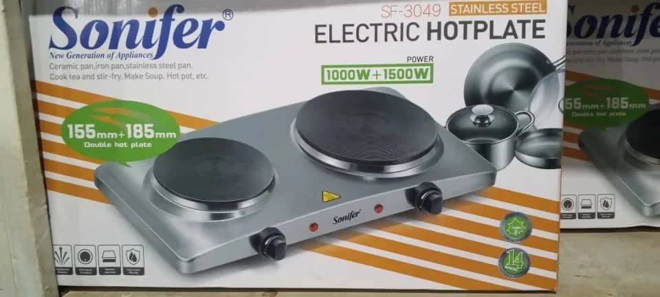 Sonifer SF-3049 Stainless Steel Double Electric Hotplate (1000W + 1500W)