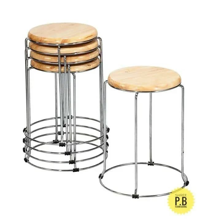 Stackable Wooden Seat Stools with Metal Frame