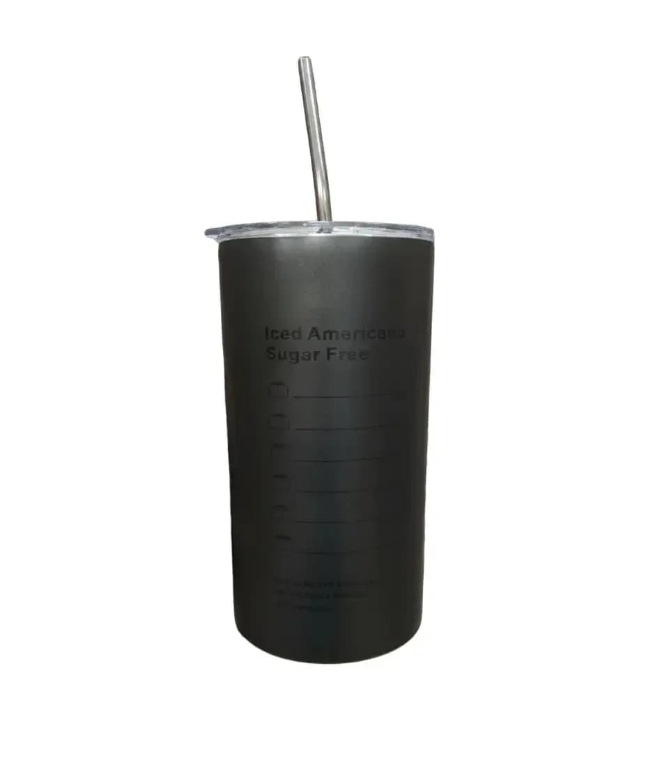 Black Stainless Steel Travel Tumbler with Straw