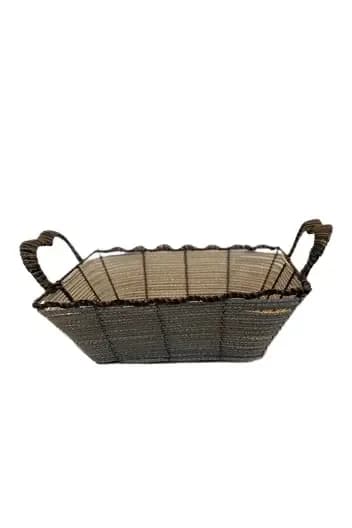 Rectangular Wicker Basket with Handles (Beige & Brown)