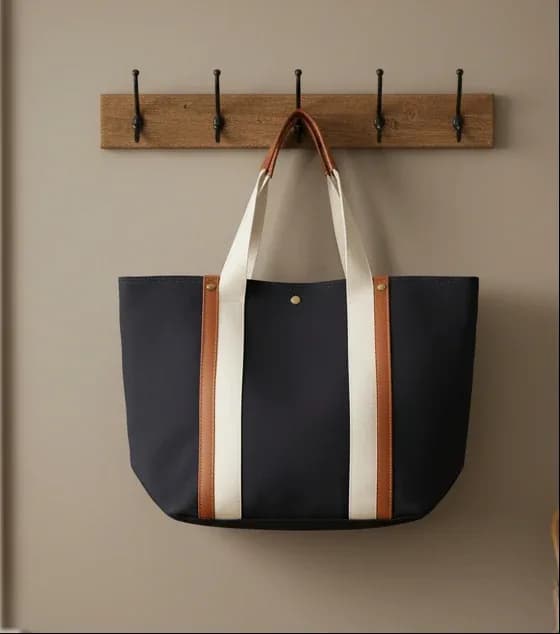 Chloé Canvas Tote Bag with Leather Details – Navy Blue & Brown