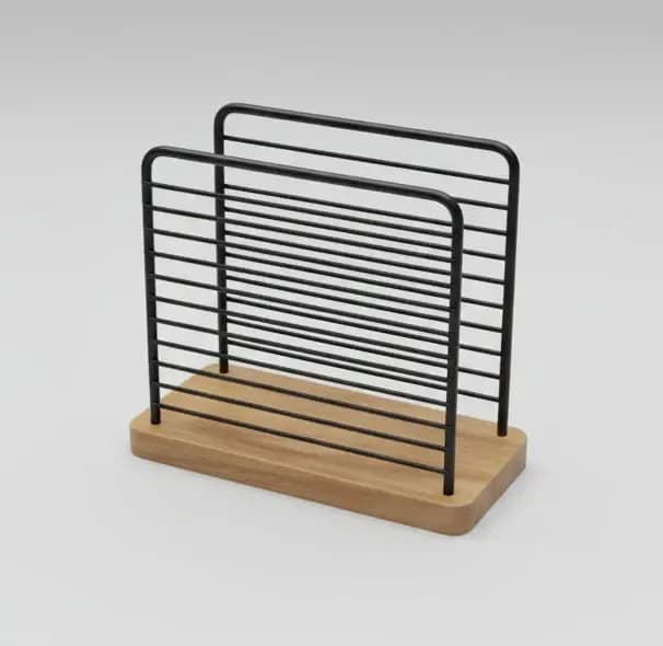 Modern Wooden & Black Metal Napkin Holder