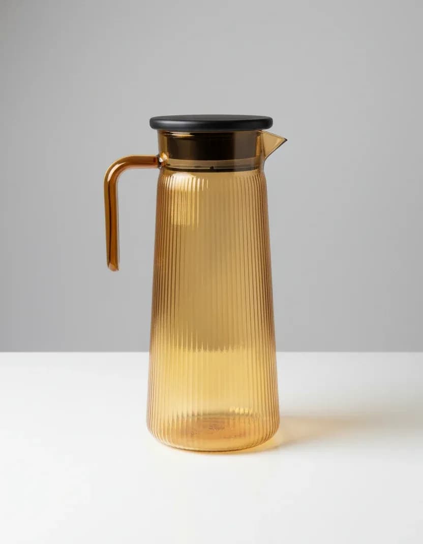 Amber-Tinted Ribbed Water Pitcher – Glass & Acrylic Lid Included 1.7L
