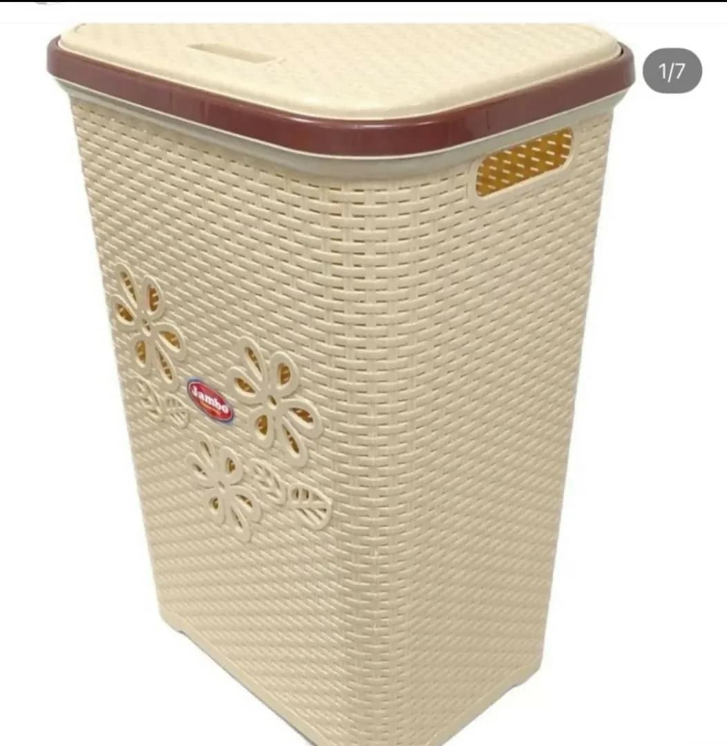Jambo Plastic Rattan Laundry Basket with Lid