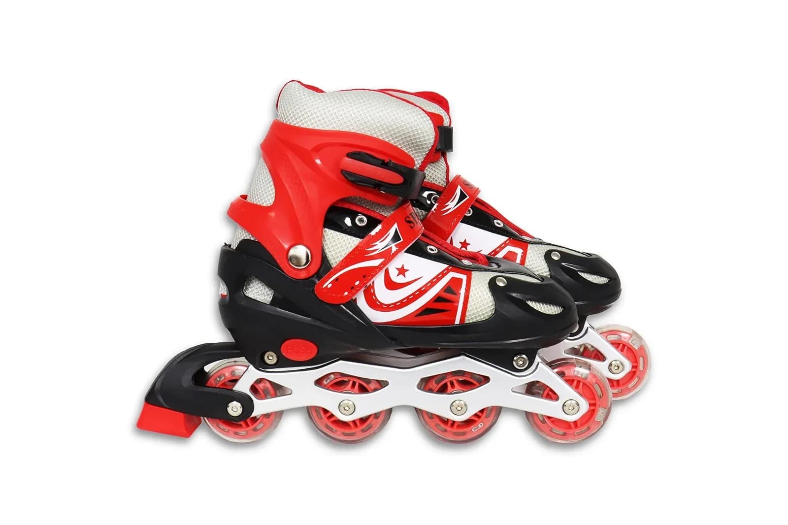 Adjustable Roller Skate Shoes LED Light Single Row Wheels - Size 31-42