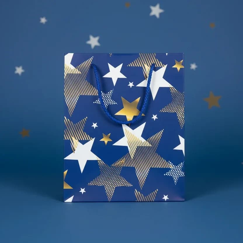 Navy Blue Gold and White Star Gift Bag (31*32*10 cm)