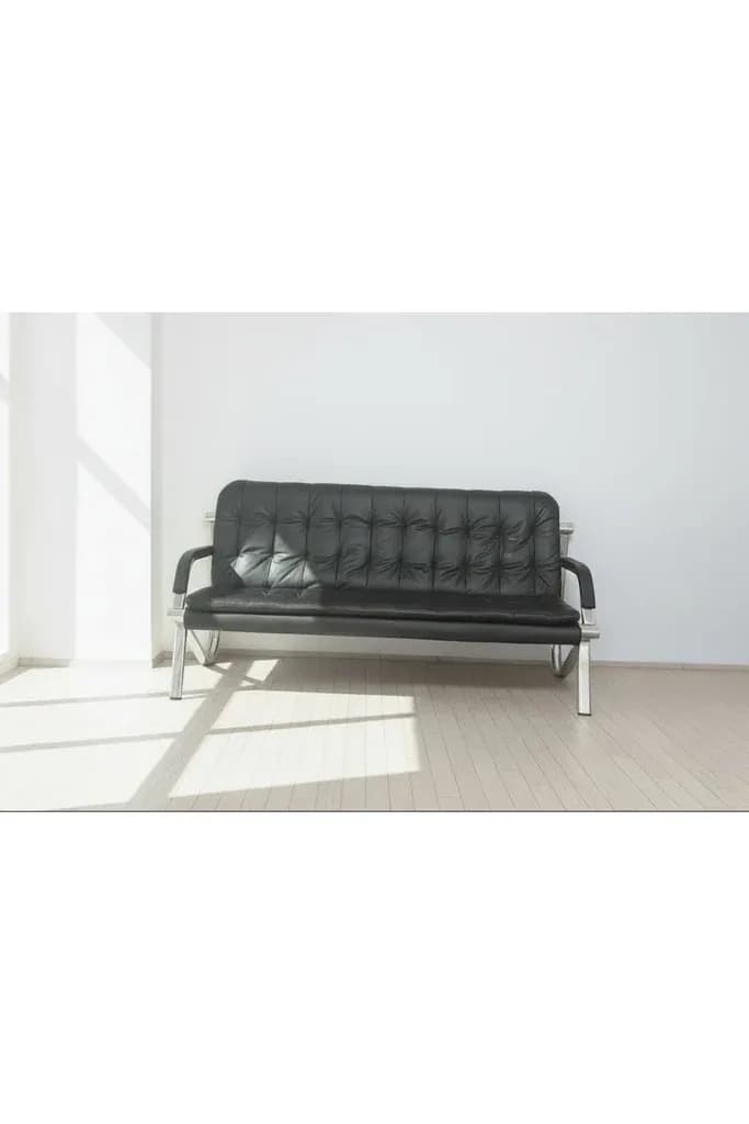 Metal Black Leatherette Reception Sofa