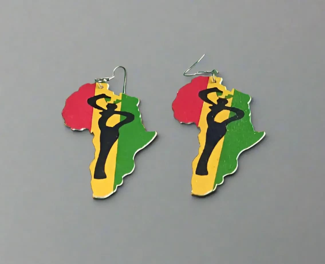 Pair of African Map Dangle Earrings
